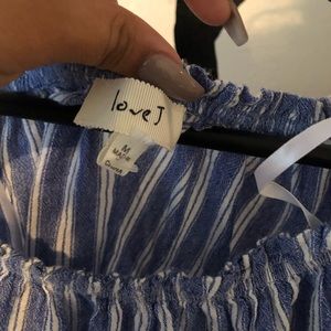 Striped over the shoulder blue and white dress